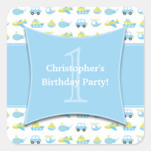 Cute boys travel time birthday party favour sticke