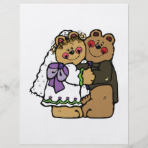 cute bride and groom teddy bear design flyer design