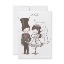 Cute Bride and Groom Wedding RSVP Cards