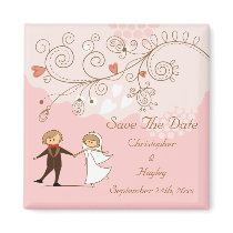 Cute Bride & Groom Dancing Save The Date Wedding Magnet