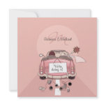 Cute Bride & Groom Pink Getaway Car Invitations