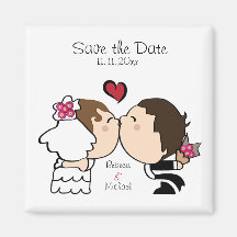 Cute Bride & Groom Save the Date (brown) Fridge Magnets