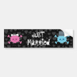 Cute Bride & Groom Skulls Just Married Black Bumper Sticker