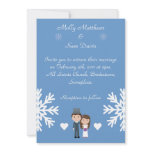 Cute Bride & Groom Snowflakes Blue Winter Wedding Custom Invites