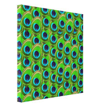 Cute Bright Blue and Green Peacock Print Gallery Wrapped Canvas