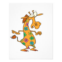 cute bright hippie flowers giraffe cartoon personalized invites