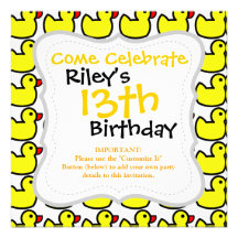 Cute Bright Yellow Rubber Ducky Pattern Custom Invites