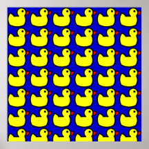 Cute Bright Yellow Rubber Ducky Pattern on Blue Poster