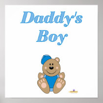 Cute Brown Bear Blue Baseball Cap Daddy's Boy Poster