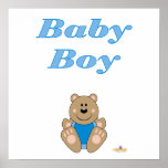 Cute Brown Bear Blue Bib Baby Boy Print