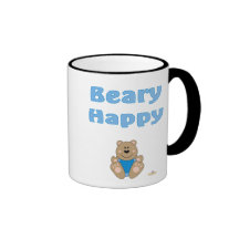 Cute Brown Bear Blue Bib Beary Happy Coffee Mugs