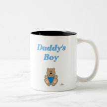 Cute Brown Bear Blue Bib Daddy's Boy Coffee Mug