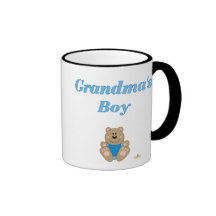 Cute Brown Bear Blue Bib Grandma's Boy Mug