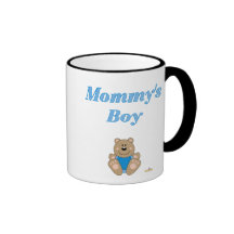 Cute Brown Bear Blue Bib Mommy's Boy Coffee Mug