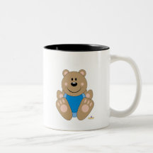 Cute Brown Bear Blue Bib Mug