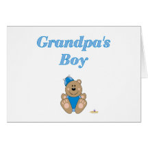 Cute Brown Bear Blue Silly Hat Grandpa's Boy Greeting Card