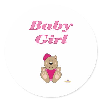 Cute Brown Bear Pink Baseball Cap Baby Girl Round Stickers by animalacres