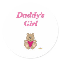 Cute Brown Bear Pink Bib Daddy's Girl Sticker