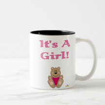 Cute Brown Bear Pink Bib It's A Girl Mug