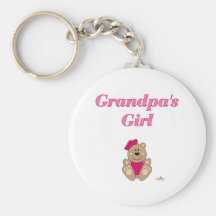 Cute Brown Bear Pink Sailor Hat Grandpa's Girl Key Chain