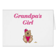 Cute Brown Bear Pink Silly Hat Grandpa's Girl Greeting Cards