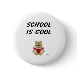 Cute Brown Bear Reading School Is Cool buttons
