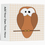 Cute Brown Owl, Beige Check Background. Binder