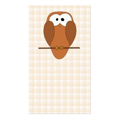 Cute Brown Owl, Beige Check Background. Business Cards by Animal_Art_By_Ali
