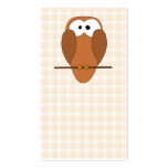 Cute Brown Owl, Beige Check Background. business cards