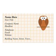 Cute Brown Owl, Beige Check Background. Business Card
