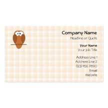 Cute Brown Owl, Beige Check Background. Business Card Template