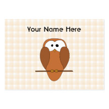 Cute Brown Owl, Beige Check Background. Business Card