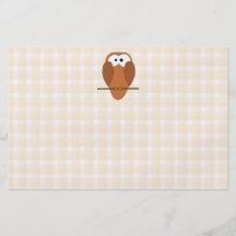 Cute Brown Owl, Beige Check Background. Flyer Design