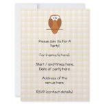 Cute Brown Owl, Beige Check Background. Personalized Announcement