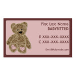 Cute brown pink bear babysitter business cards
