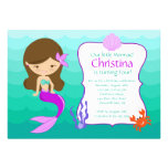 Cute Brunette Mermaid Birthday Invitation
