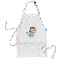 Cute Brunette Mermaid Girl Fish Design Apron