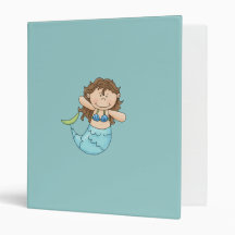Cute Brunette Mermaid Girl Fish Design 3 Ring Binder