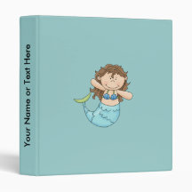 Cute Brunette Mermaid Girl Fish Design Binders