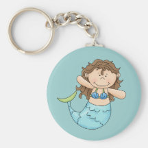 Cute Brunette Mermaid Girl Fish Design Keychain