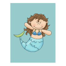 Cute Brunette Mermaid Girl Fish Design Post Card