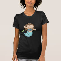 Cute Brunette Mermaid Girl Fish Design T Shirts