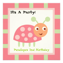 Cute Bugs Pink Ladybug Custom Announcements