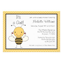 Cute Bumble Bee Polka Dot Baby Shower Custom Invitations