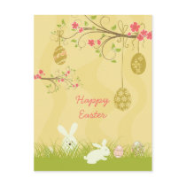Cute bunnies & egg tree easter postcard