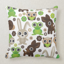 Cute bunny owl deer frog turtle pattern throw pillow