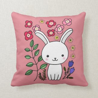 Cute Bunny Rabbit Throw Pillow for Couch Floral
