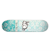 Cute Bunny; Teal Skateboard