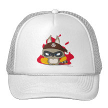Cute cap pirate raccoon cartoon character fire hat