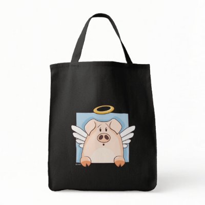 Cute Cartoon Angel Pig Bag by LisaMarieDesign